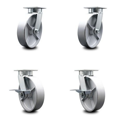Service Caster 8 Inch Kingpinless Semi Steel Wheel Swivel Caster Set with 2 Brakes SCC SCC-KP30S820-SSR-2-SLB-2